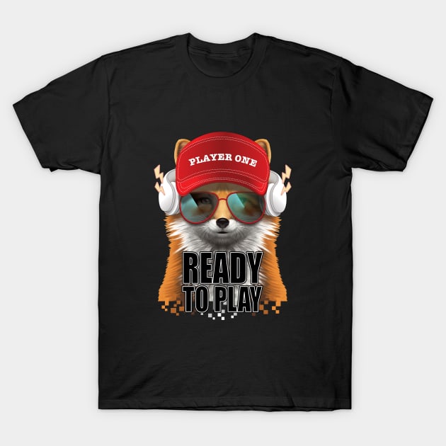 Ready to play fox sunglasses red cap headphone T-Shirt by Settha.sk